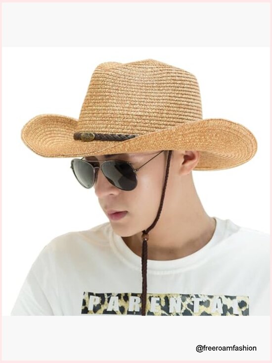 Western Cowboy Straw Hat Roll Up Fedora Sun Hat for Men Women main image 5